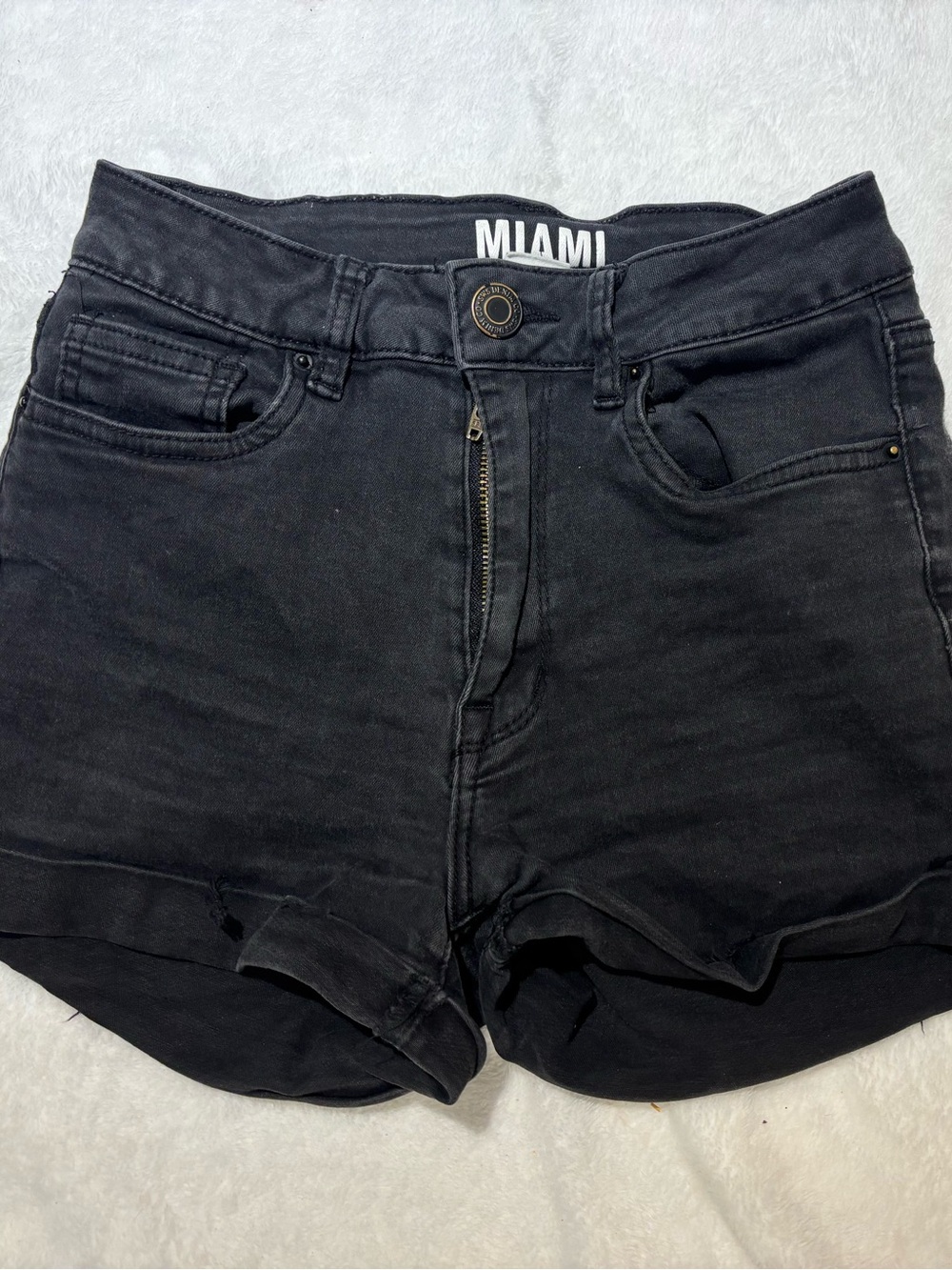 miami Black High-Waist Denim Cutoff Shorts
